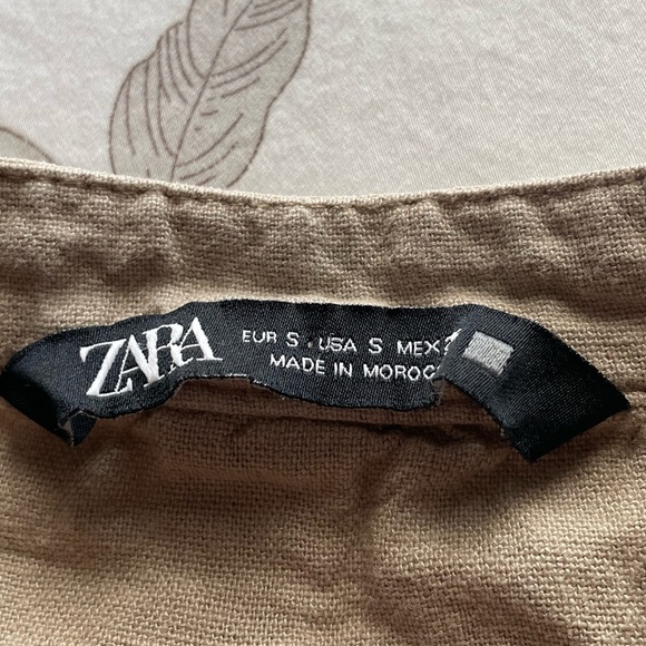 Zara Linen Blend Taupe Utility Midi Dress Small Cargo Drawstring Neutral Beachy - Picture 10 of 12